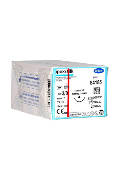 Ditok Dental Doğsan İpek 3/0 18 3/8 Keskin 75cm İpek Emilemeyen Sütür