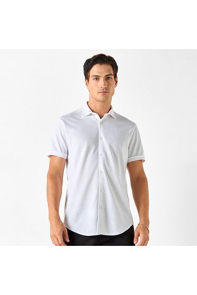 Smart Textured Slim Fit Shirt with Short Sleeves