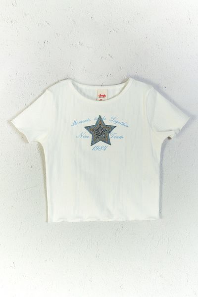 DMB BOYS & GIRLS Tricou confortabil pentru fete, cu mânecă scurtă, din bumbac texturat, cu model de stele