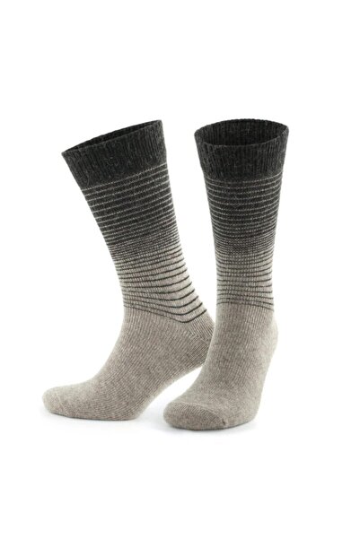 Go With Unisex 2'li Alpaka Yünlü Kışlık Yıkamalı Doğal Sıcak Çember Desenli Esnek Termal Çorap 3098