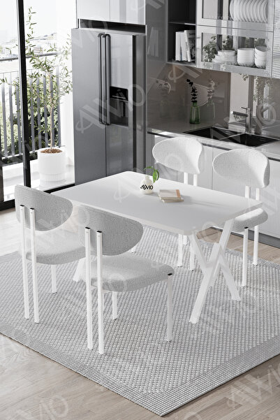 AVVİO Hauga Lotus Sandalye 80x120 Yemek Masası Mutfak Masası 4 Kişilik Masa S...