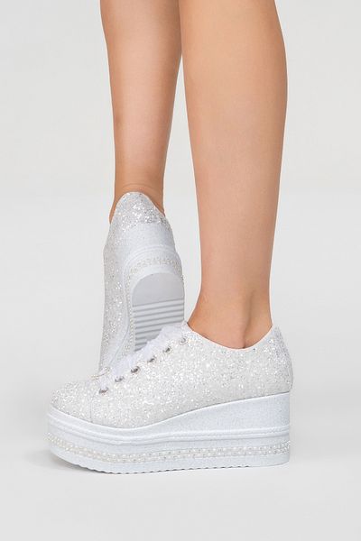 Stilo Shine and Glitter Design Shoes for Brides Wedge Heel