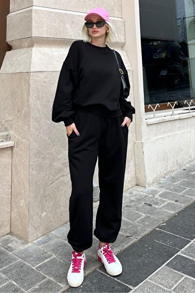 Madmext Siyah Bisiklet Yaka Arma Detaylı Kadın Eşofman Takımı MG2186