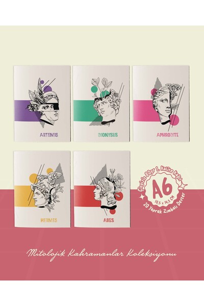 POSTERİFY Mythological Heroes Collection - A6 Staple Stitched 5 Mythology Themed Notebooks - 10,5X14,5 cm
