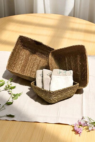 Tilbe Home 3 Size Natural Wicker Basket Organizer Bathroom Kitchen Home Decor Natural Woven Decorative Basket