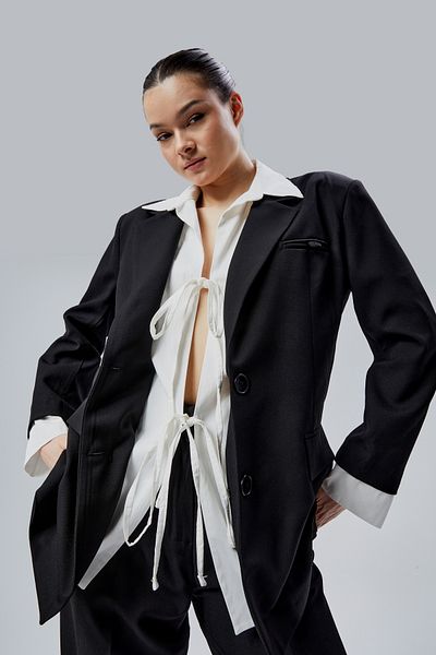 Bolivente Black Shirt Detailed Regular Blazer Jacket