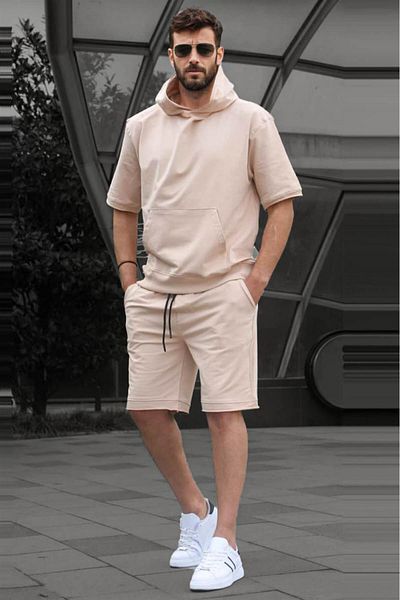 Madmext Set pantaloni scurți cu glugă bej 5919