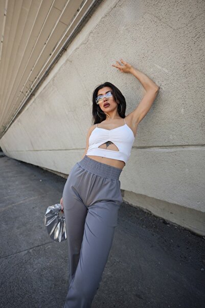 Gugus Scuba Dalgıç Jogger Eşofman Altı Yüksek Bel Geniş Kemer Paçası Pile Detaylı