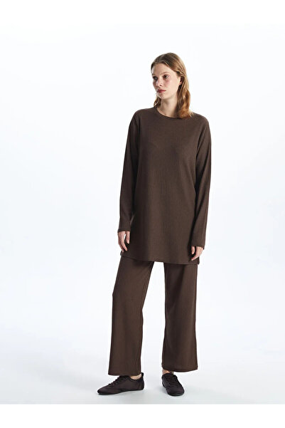 LC Waikiki Lcwaikiki Classic Brown Elastic Waist Textured Women's Trousers