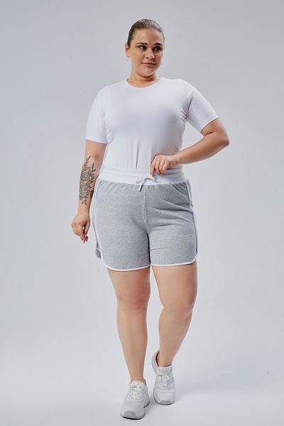 BANEGA Curve Plus Size Women's Piping Detailed Knitted 100% Cotton High Waist Gray Shorts & Bermuda