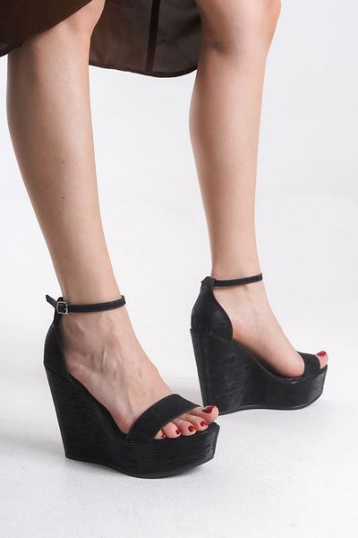 owwox club Alessi; Black Patterned, 12 cm Wedge Heeled Shoes