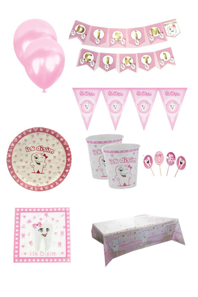 FOKUL İlk Dişim Pembe 16 Kişilik Süsleme Kutlama Seti Dişim Çıktı Diş Buğdayı...