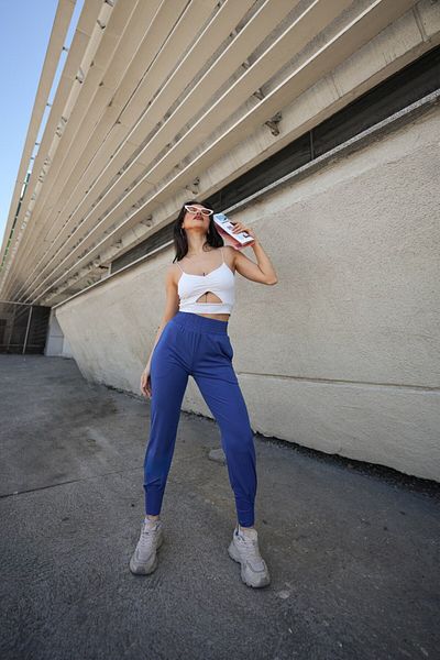 Gugus Pantaloni de sport Scuba Diver Jogger, cu talie înaltă, cu centură lată, cu detaliu cu pliuri