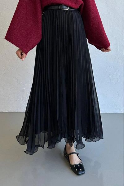 Nisa Luxury Boutique Πλισέ σιφόν φούστα με ελαστική μέση