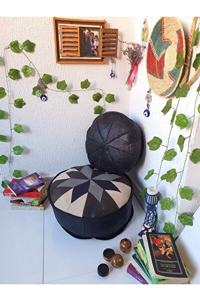 Ottoman Pouffe El Yapımı Hakiki Kuzu Deri Iskandinav Bahçe Balkon Bungalov Pu...