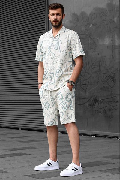 Madmext Ανδρικό σορτς με γραφικά σχέδια Mint Green 5924
