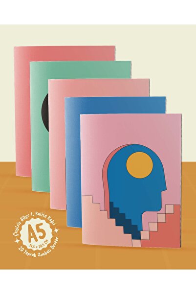 POSTERİFY Modern Interior Landscapes Collection-A5 Staple Stitched 5 Pieces Abstract Portrait Themed Notebook-14,5X20,5 cm