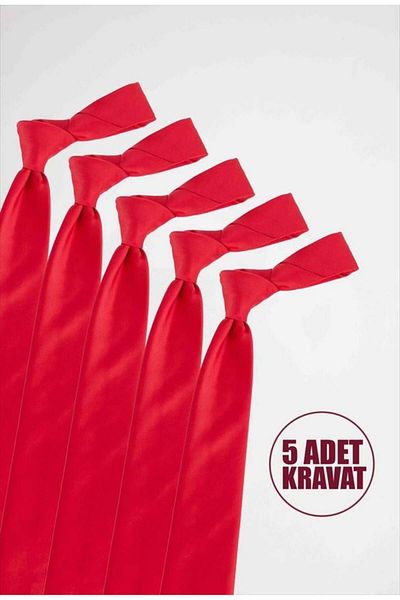 Tudors Pack of 5 Plain Classic Red Men's Tie with Pocket Square