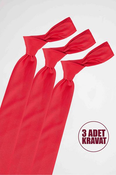 Tudors 3 Pack Plain Classic Red Men's Tie with Pocket Square
