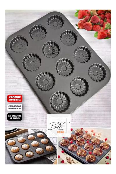 BuNeBox Flower Patterned Cake Muffin and Cookie Mold 26.5 X35 cm