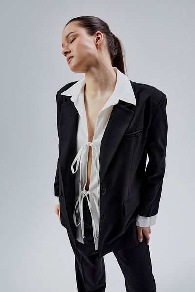 Bolivente Black Shirt Detailed Regular Blazer Jacket