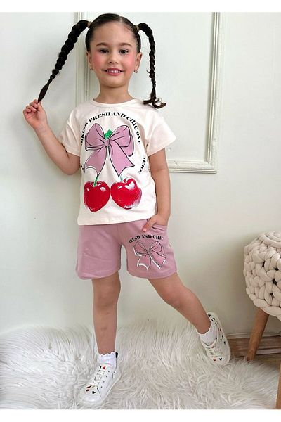 LİLLYPİCCA Girl's Cherry Patterned Pocket Bottom Top Set