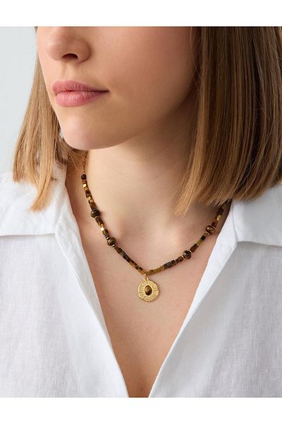 Jimmy Key Brown Ethnic Figured Natural Stone Necklace