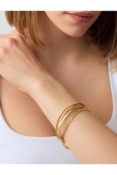 Jimmy Key Gold Color Multi Chain Bracelet Set