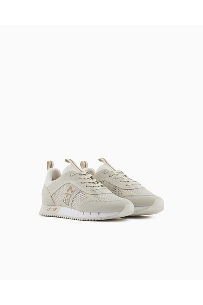 EA7 Unisex Mesh Stripe Logo Lace-Up Silver Sneaker X8X027 Xk050-U453