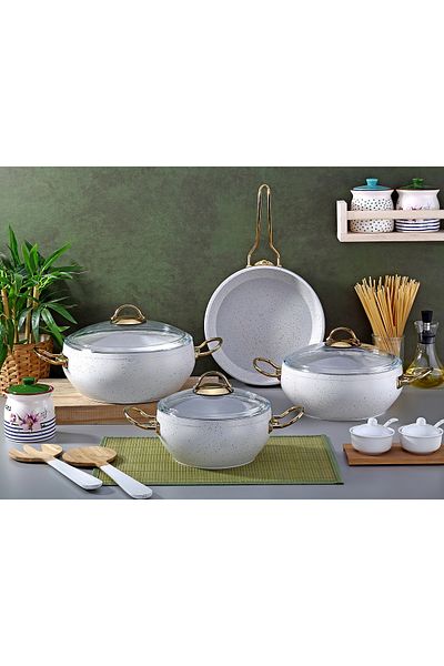 FAMİLY HOMEGOODS Silverware Fireproof Nonstick Granite 7 Piece Cookware Set