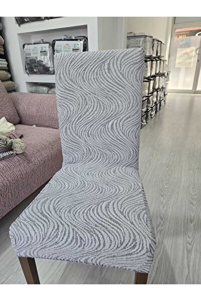 NEFİS HOME Lüks Jakarlı Su Yolu Desen Düz Sandalye Örtüsü. Lastikli Şık Sandalye Kılıfı 1.adet vizon