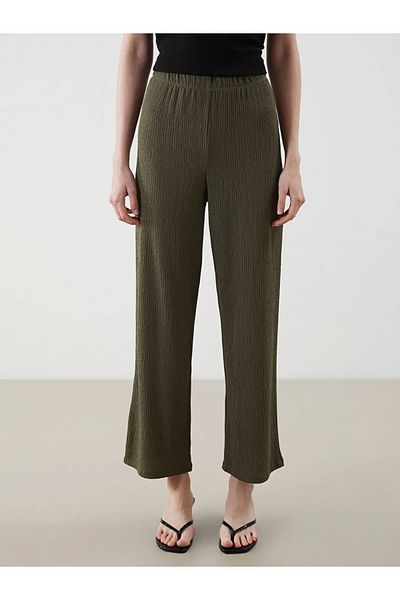 LC Waikiki Lcwaikiki Classic Khaki Elastic Waist Textured Women's Trousers
