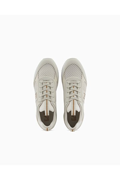 EA7 Unısex Fileli Şerit Logolu Bağıcıklı Gümüş Sneaker X8X027 XK050-U453