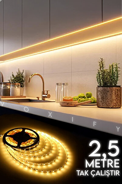 Voxify 2,5 Metre Mutfak Tezgah Altı Led Aydınlatma Adaptörlü Tak Çalıştır Yük...