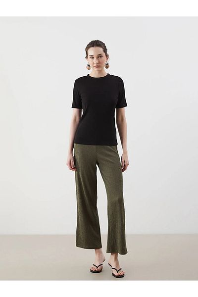 LC Waikiki Lcwaikiki Classic Khaki Elastic Waist Textured Women's Trousers