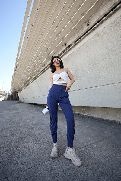 Gugus Scuba Dalgıç Jogger Eşofman Altı Yüksek Bel Geniş Kemer Paçası Pile Detaylı