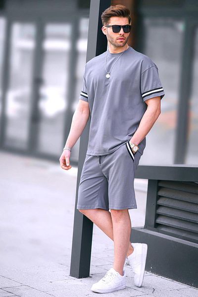 Madmext Geräuchertes Herren-Shorts-Set mit Rundhalsausschnitt 5951