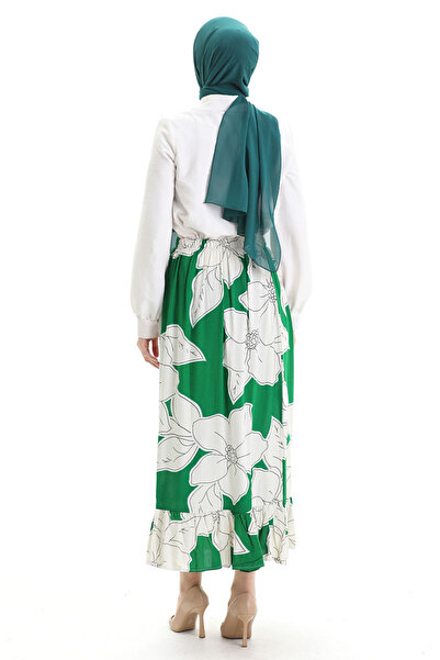 sefamerve Viscose Fabric Elastic Waist Ruffle Skirt 2012E-04 Emerald Green