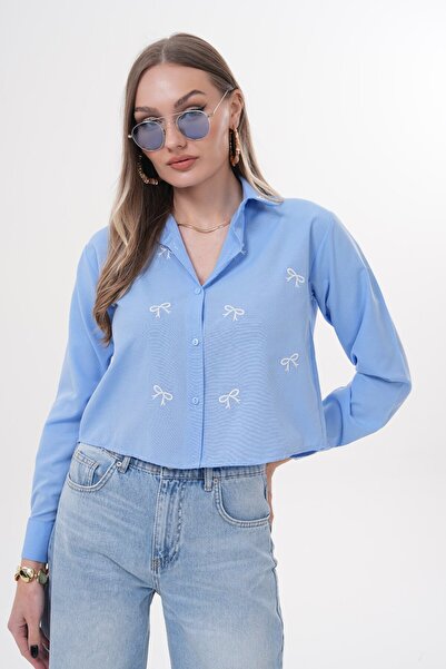 Laressi Košile s výšivkou mašle, rovný střih