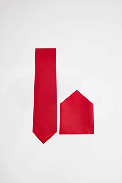 Tudors 5'li Paket Düz Klasik Cep Mendilli Kırmızı Erkek Kravat