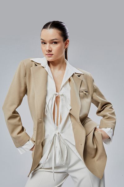 Bolivente Regular Blazer Jacket with Mink Shirt Detail