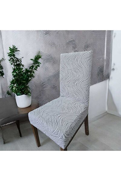 NEFİS HOME Lüks Jakarlı Su Yolu Desen Düz Sandalye Örtüsü. Lastikli Şık Sandalye Kılıfı 1.adet vizon