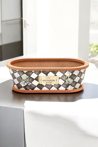 Qerhome Natural Wooden Bread Presentation Basket - Checkers Pattern