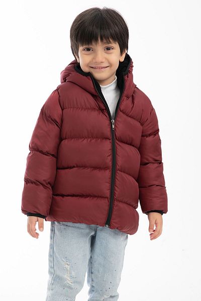 Royalside Sports Boys' Burgundy Fleece Furry Hooded Waterproof Wind-Resistant Winter Sports Coat