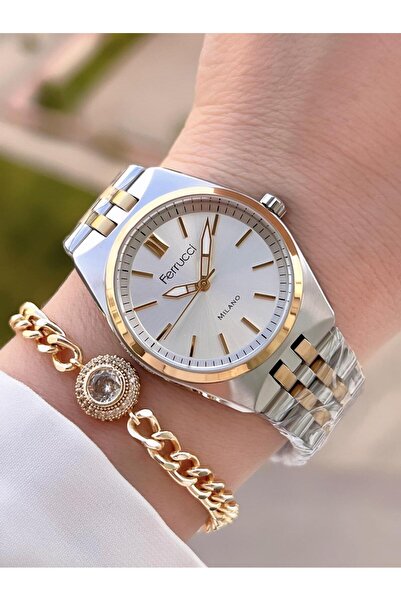 Ferrucci Çelik Kordon Kararma Renk Atma Yapmaz 2 Yıl Garantili Kadın Kol Saati+Bileklik F.03464.03