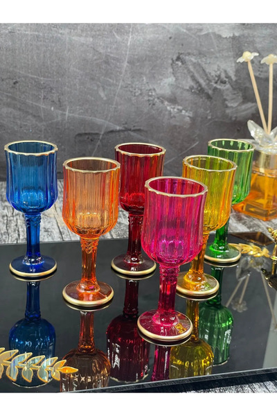 YzMarket Set of 6 Glass Gilded Colored Coffee Side Water Glass Goblet Mug Cup 75ml