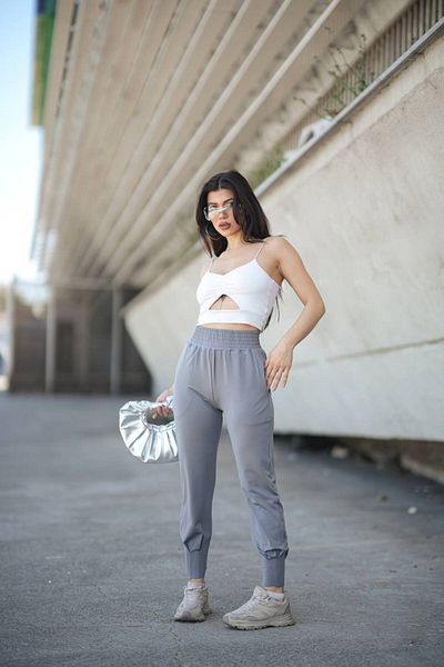 Gugus Scuba Diver Jogger Φούτερ με ψηλή μέση φαρδιά ζώνη με πιέτα