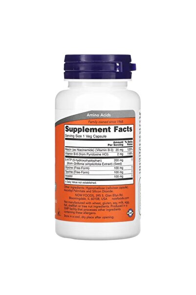 Now Foods, 5-HTP, Inositol , Taurine , Niacin Double Strength, 200 mg, 60 Veg Capsules