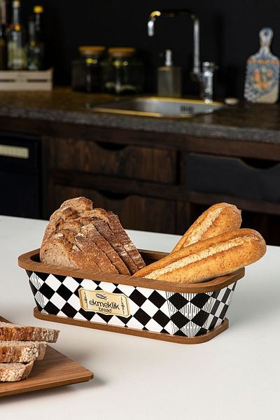 Qerhome Natural Wooden Bread Presentation Basket - Checkers Pattern