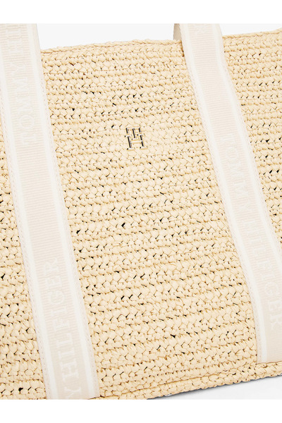 Tommy Hilfiger Kadın Geniş İç Hacimli Çıkarlılabilir Uzun Askılı TH Monogram Logolu Bej Omuz Çantası AW0AW17196-AA8